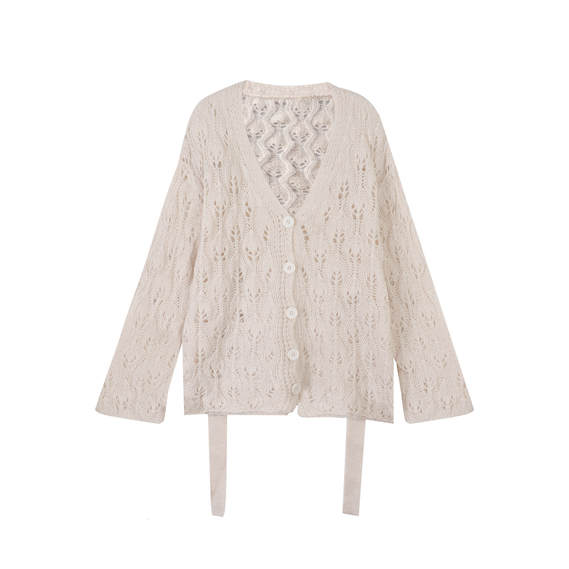 Designer's fashionable lightweight embossed mohair hollowed out women's jacket, lightweight and luxurious high-end thin knitted cardigan top