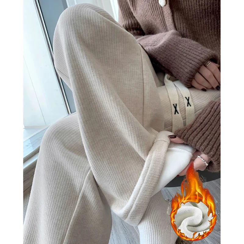 Winter s Snow Warm High Waisted Thermal Pants Women Fashion Straight Leg Plush Trousers Lady Thin Fleece Daily Pants 251027