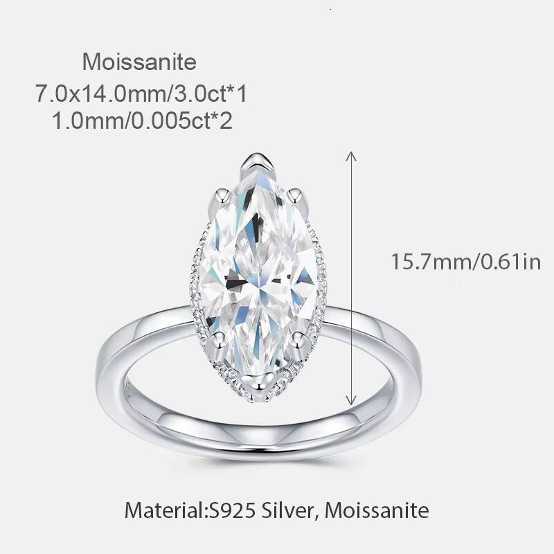Romantic Pear Marquise Cut VVS1 Moissanite Rings 925 Silver Engagement Wedding Moissanite Fine Jewelry Ring