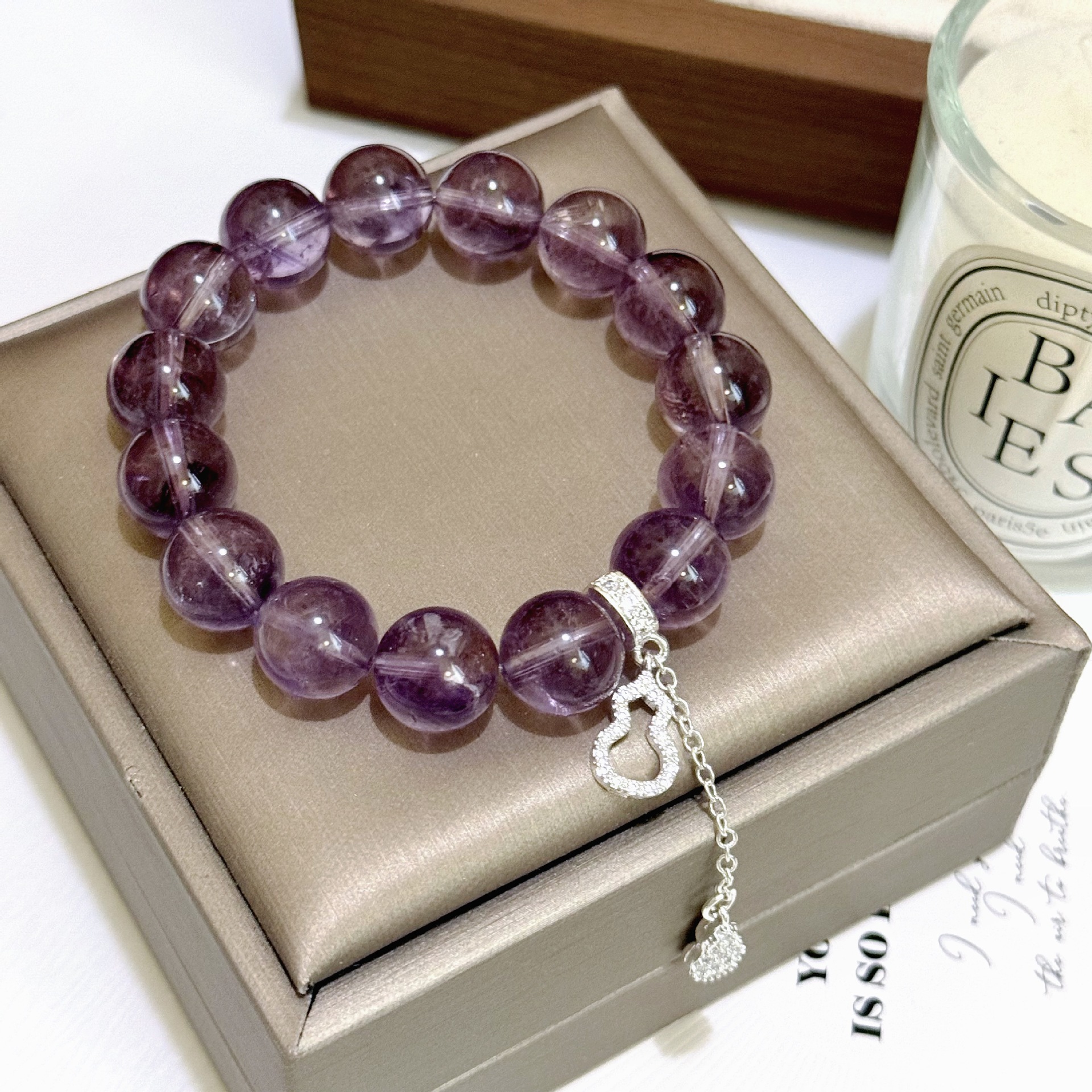 Natural Purple Quartz Bracelet with Sky Mirror Amethyst - Glass Via