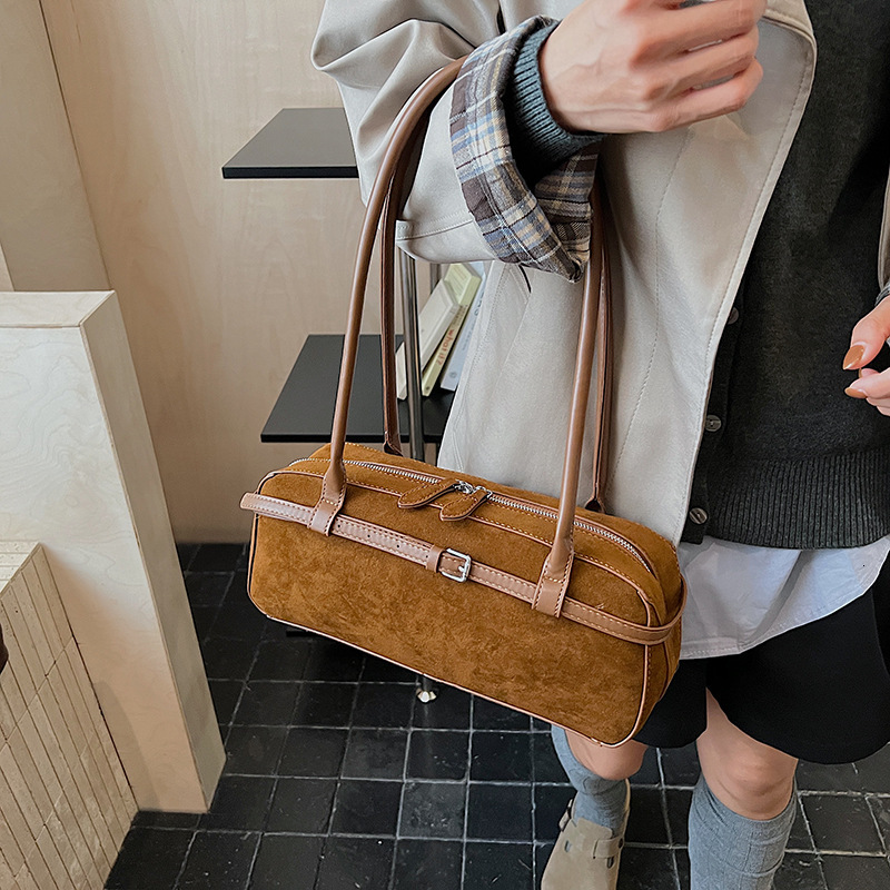 Free shipping designer bag Autumn and Winter New Underarm Bag Matte Single Shoulder Bag Large Capacity Belt Buckle Suede Baguette Bag