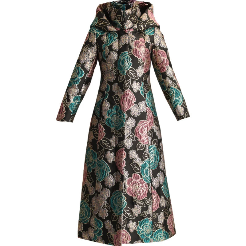 y Women Winter Jacquard Coat Hooded Floral Parkas Space Cotton Thick Long Quality Jacket Overcoat Big Size Zipper 251027
