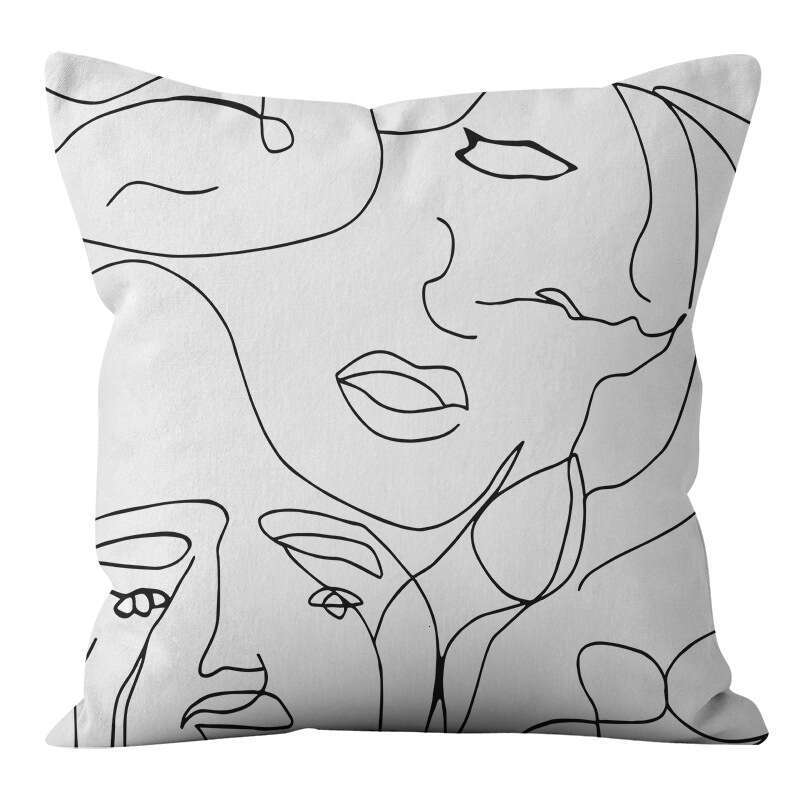 Lanjia- Nordic INS Style Simple Luxury Line Black And White Plaid Pillowcase Nap Pillow Sofa Cushion C6373