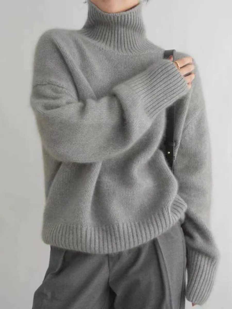 2023 autumn and winter turtleneck 100 pure cashmere women loose sweater thickened wool sweater cover lazy bottomT251027
