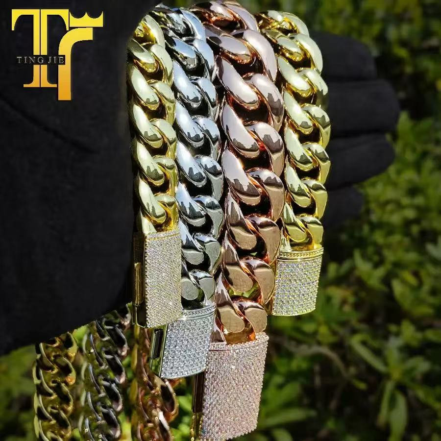 Hip Hop 100mm 20mm Chunky Heavy Chain Bling Iced CZ Clasp Bold Polishing Rose Gold Plated Miami Cuban Link Necklace Free delivery