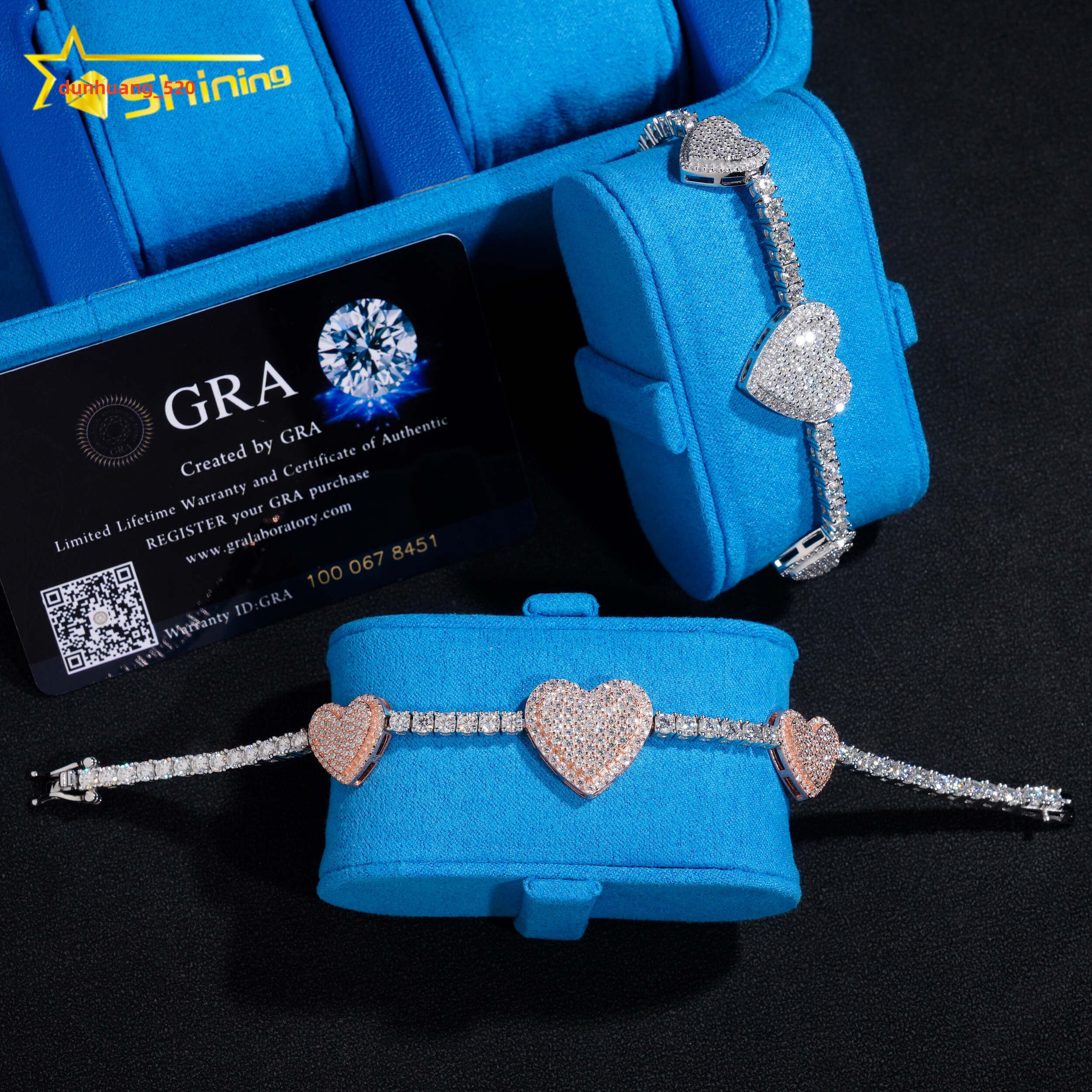 Fast Delivery Hot Sale Heart Bracelets 925 Sterling Silver Pass Diamond Tester GRA Certified VVS Moissanite Tennis Bracelets