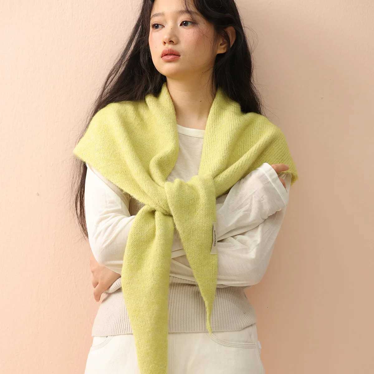 Big Size Wool Korean Sty Knitted Triangar Scarf Wen Winter Warm scarf Shawl Sold Color Neckerchi Kerchi HijabW251027