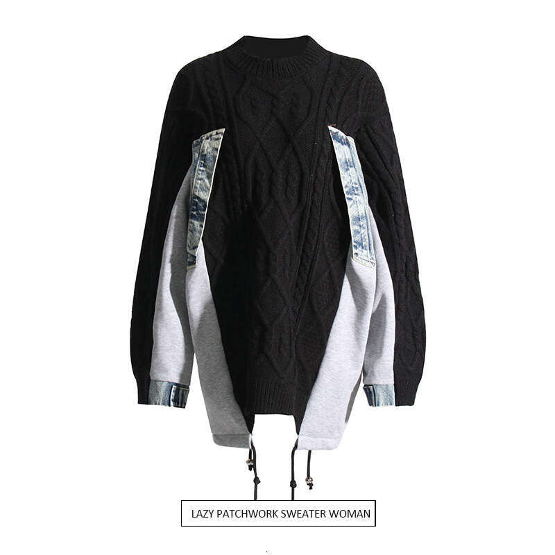 Korean Style Thickened Knitted Sweater with Drawstring Color Block Collar Neck Pullover Fashionable Autumn Winter Sweater