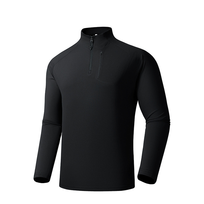 Quick-Dry Antibacterial Thin Half-Zip Sports Casual Cool Ice Silk Long Sleeve Business Men's T-Shirt