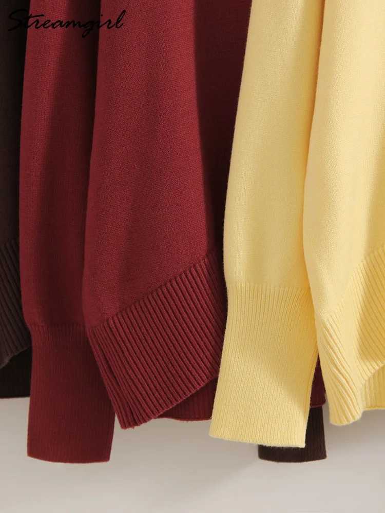 Brown Turtleneck Sweater Women Pullovers Autumn Oversized Butter Yellow Sweaters Thick Turtle Neck Knit Baggy Sweater For LadiesT251027