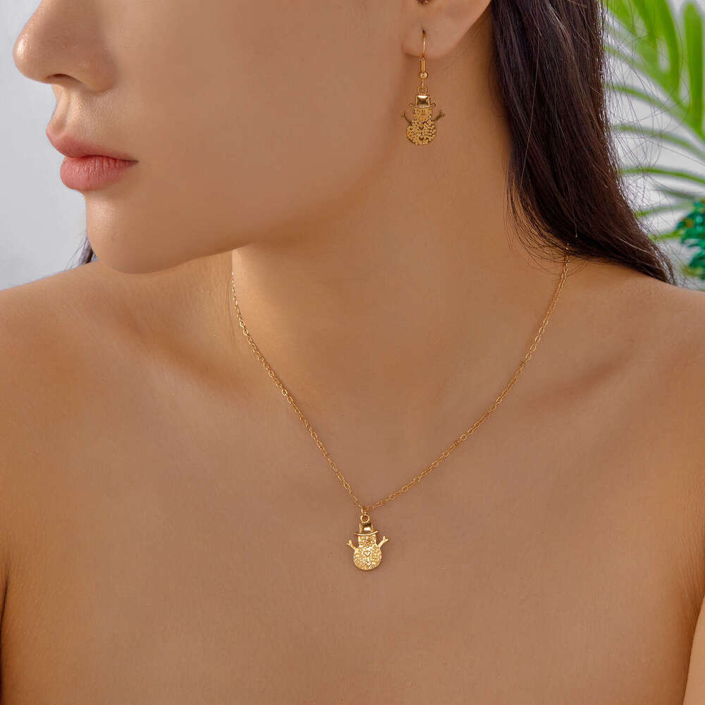 Simple Christmas Tree Snowman Pendant Necklace Bracelet Set Versatile Accessories