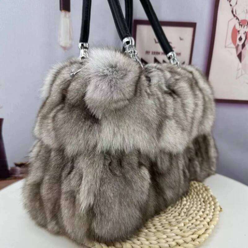 Designer Luxury Korean Version Genuine Natural Fox Fur Women Clutch Purses Evening Party Winter Chain Shoulder Bag
