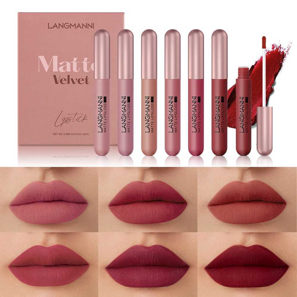 Langmani 6packset matte lip gloss velvet lipstick longlasting and non stick to cup liquid lipstick W251027