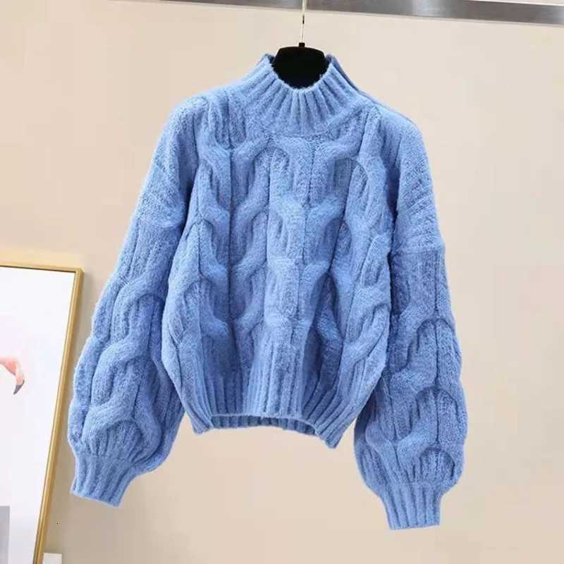 Korean Sweet Lantern Sleeve Oneck Sweater Womens Autumn Winter New Casual Loose Thick Twisted Knit Pullover Elegant KnitwearT251027