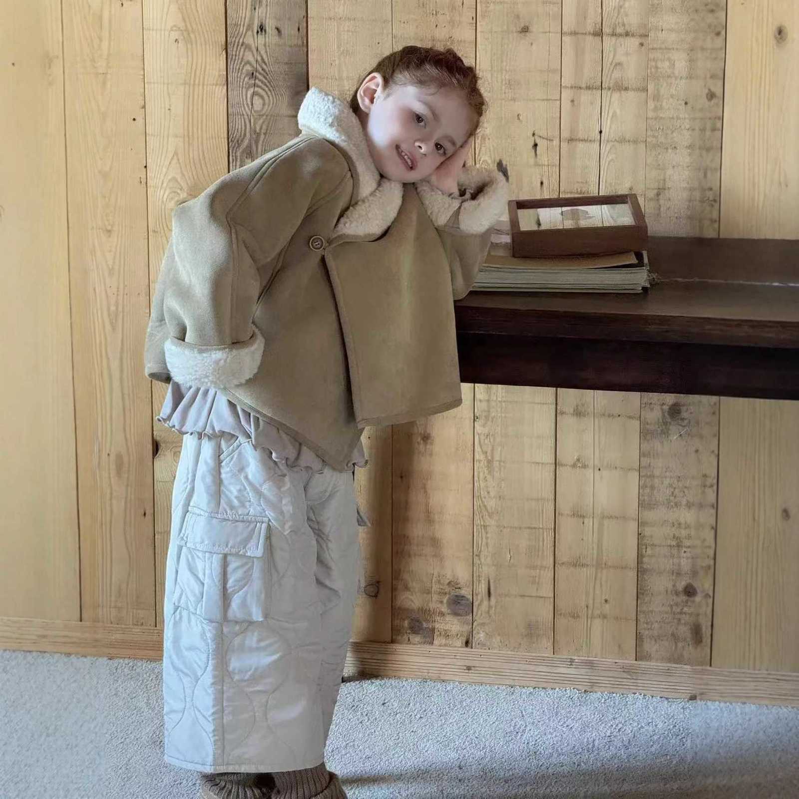 Cotton Casual Pants for Girls 2025 Autumn and Winter New Fashion Girls Warm Big Pocket Straight Leg Cotton PantsT251027