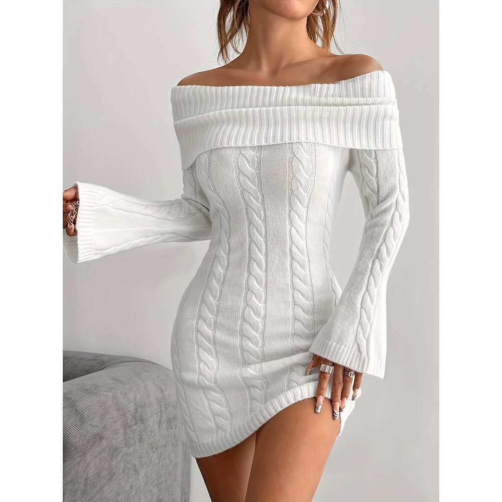 Elegant Cozy Women's Off-The-Shoulder Sweater One-Shoulder Long Sleeve Winter With Ribbed Texture Solid Color Versatile For Casual & Formal Ocns 