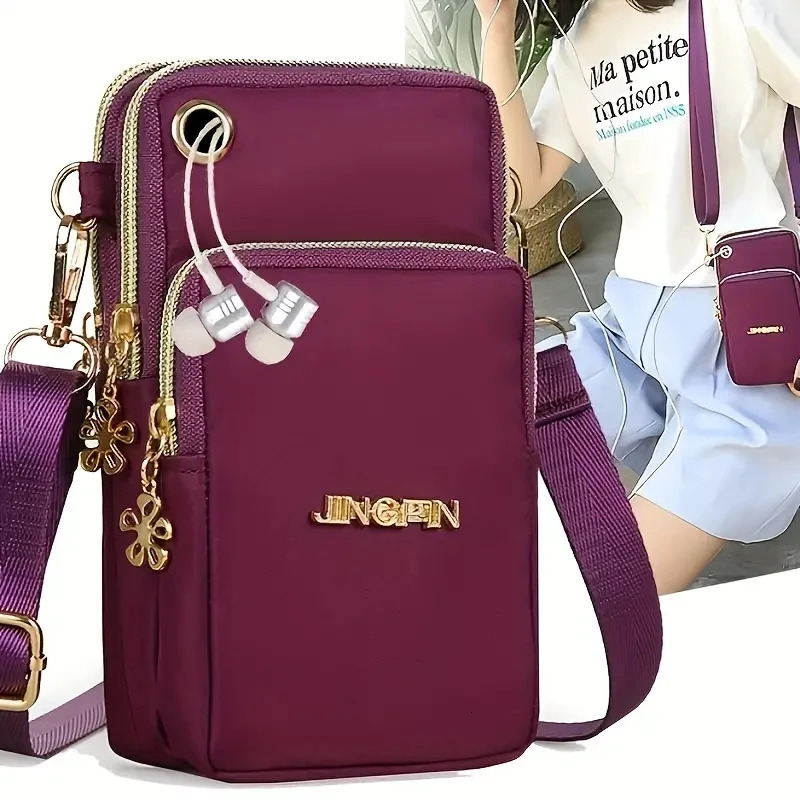 7 Color Mobile Phone Crossbody Bags for Women Fashion Women Shoulder Bag Cell Phone Pouch With Headphone Plug 3 Layer Wallet 251027