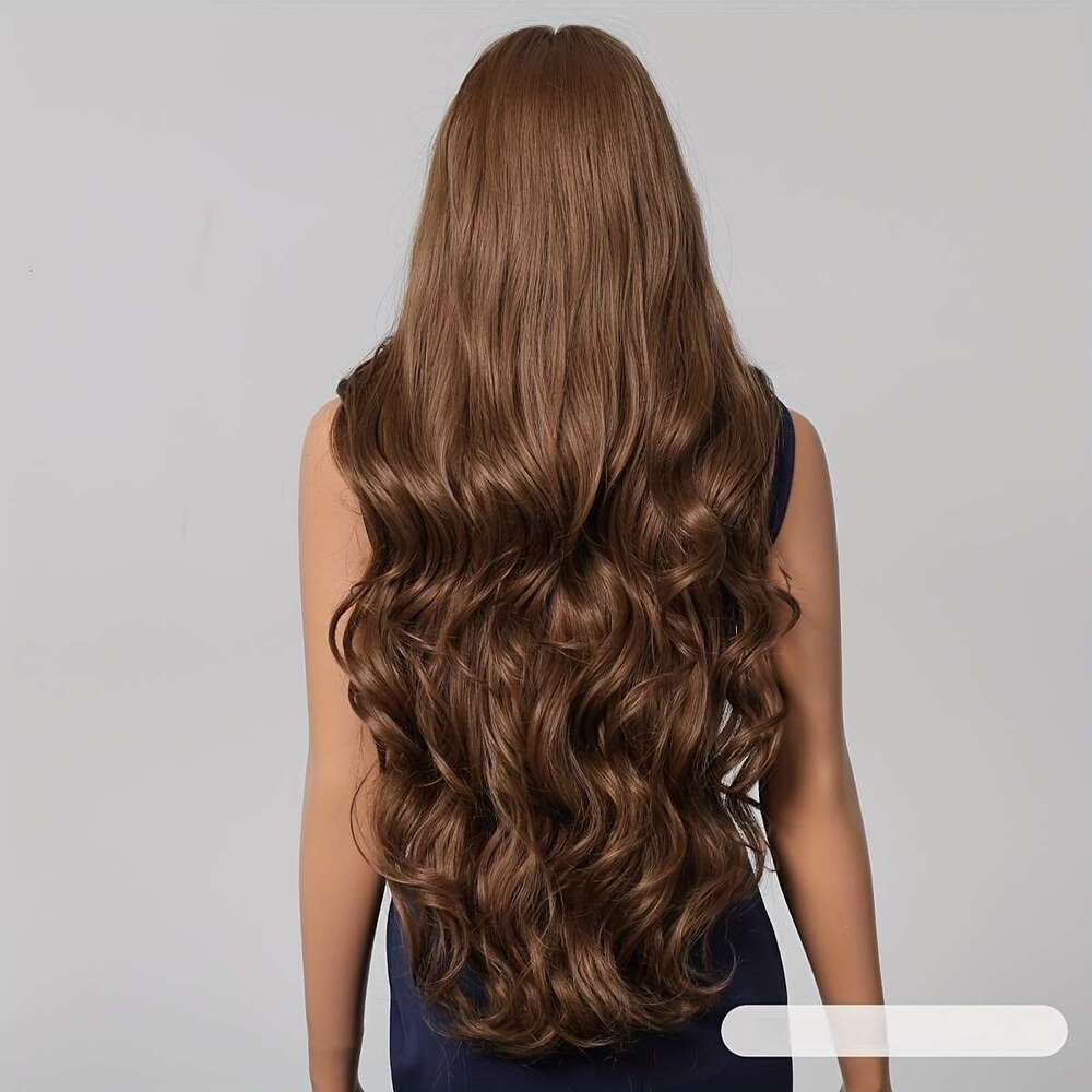 Chic Brown Long Curly Wig For Women - Matte Finish, High-Density Synthetic Hair With Rose Net Cap