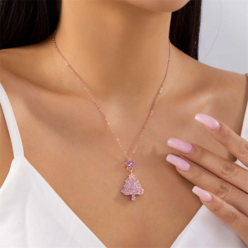 Hot Sale New Fashion Versatile Light Snowflake Christmas Tree Pendant Necklace Simple Jewelry for Women