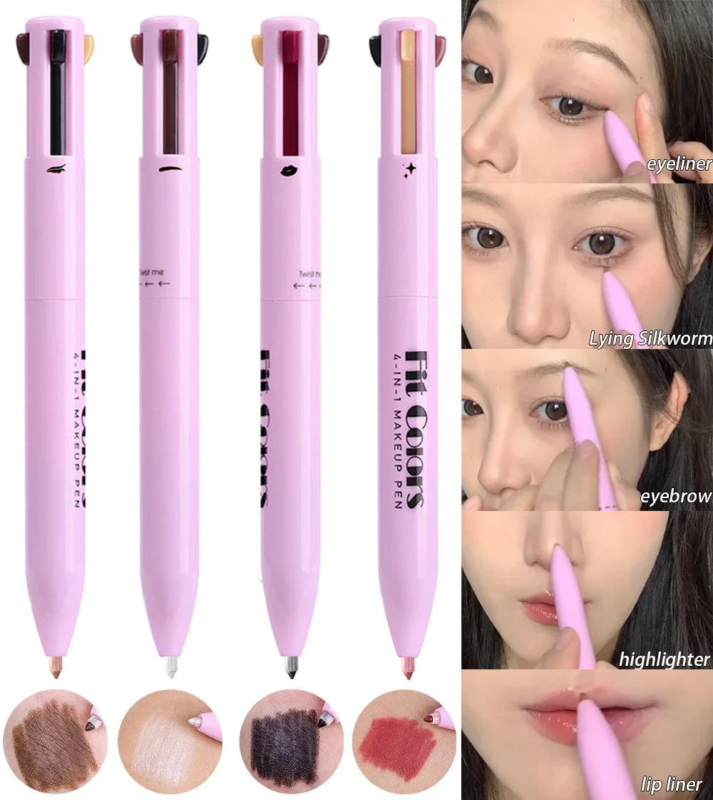 4in1 Multifunctional Lip Liner Eyeliner Eyebrow Highlighter Pencil Waterproof Lying Silkworm Stick Lasting Lazy Makeup Pen 251027