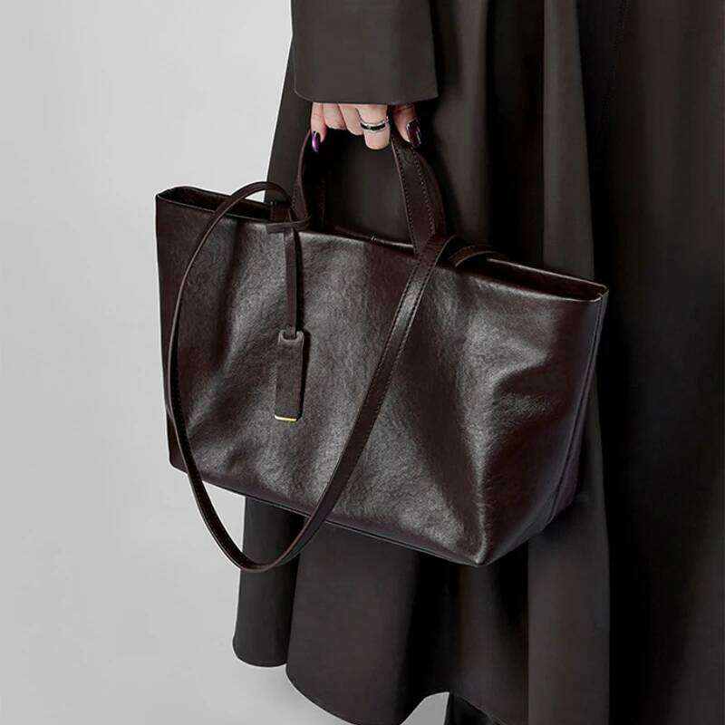 Genuine Leather Women's Tote New Brand Large Capacity Soft Cowhide Solid Shoulder Bag Niche Crossbody Retro Coffee Handbag