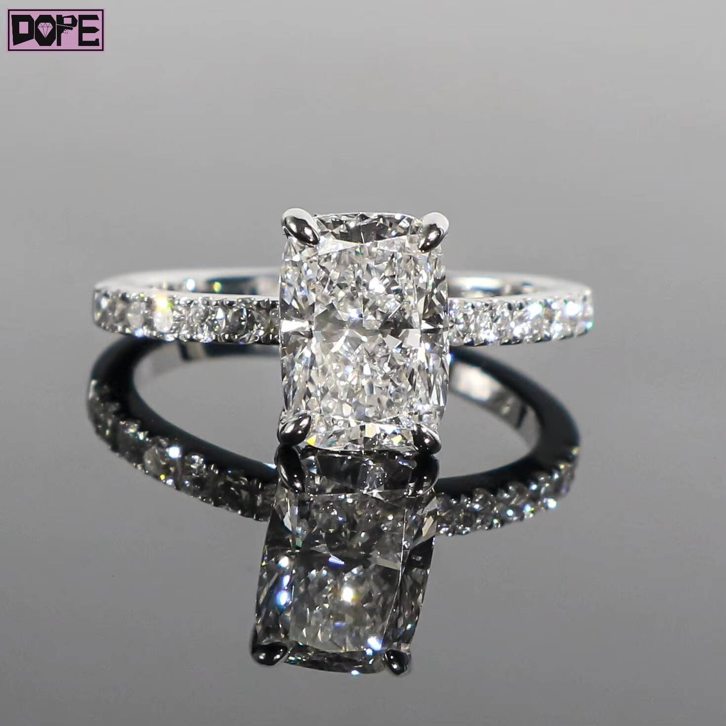 Wedding Ring VVS CVD HPHT 2ct Cushion Cut 925 Silver Half Paved Engagement Lab Grown Diamond Ring