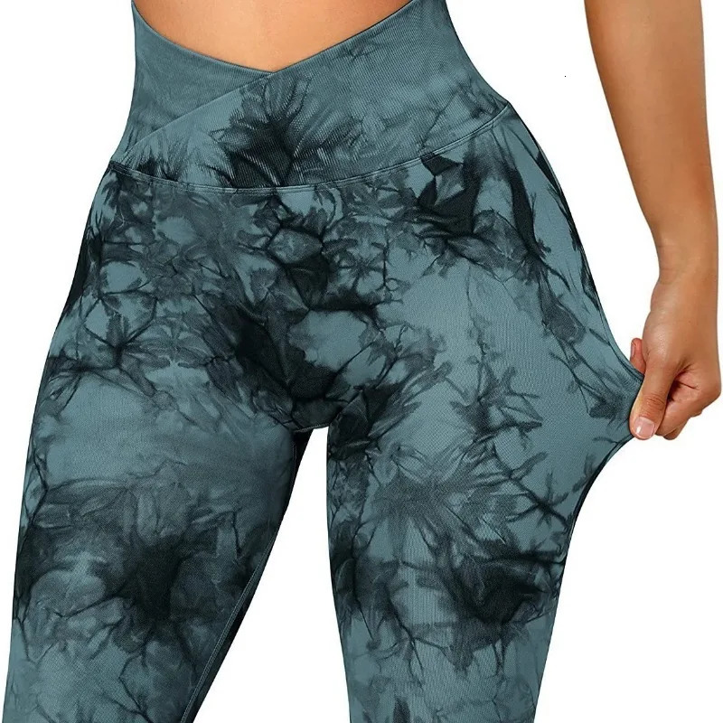 Seamless V Waist Leggings Women Tie Dye Slim Tights Stretchy High Waist Running Cycling Sexy Hip Liftting Yoga Fitness Pants 251027