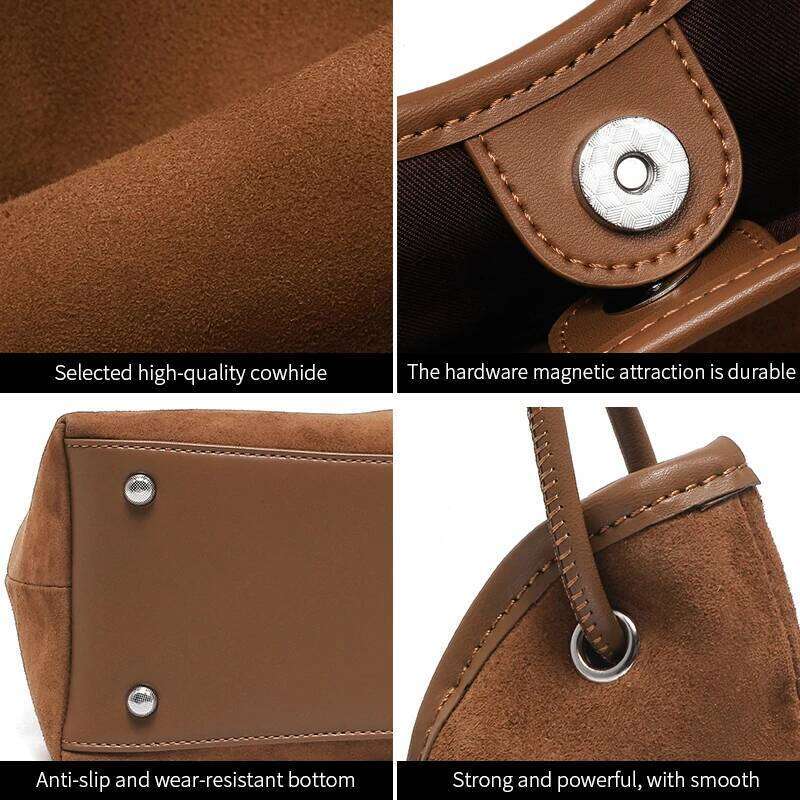 Designer Luxury Autumn And Winter Women S Top Grain Suede Leather Handbag Large Capactiy Commuting Shoulder Bag Brand Bag