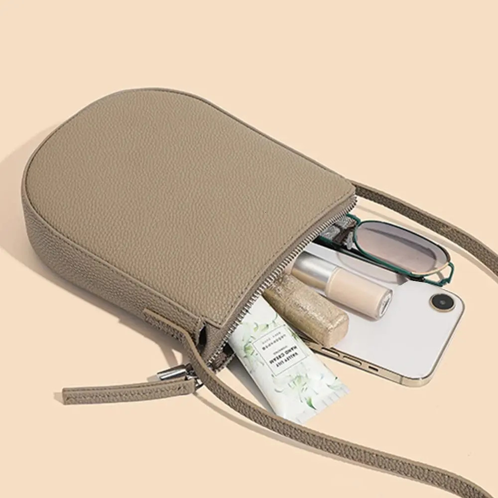 Litchi Pattern Shoulder Bag Zipper Solid Color Crossbody Bag Genuine Leather Phone Bag Ladies 251027