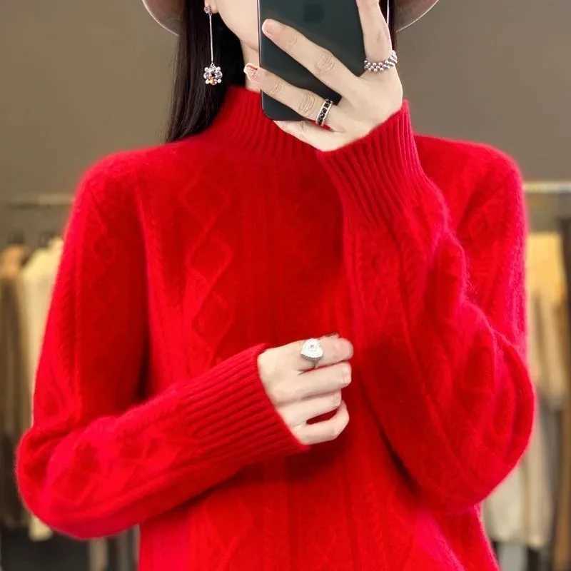 2024 New Women Autumn Winter Sweater Thick 100 Merino Wool Turtleneck Casual Cashmere Knitwaer Pullover Korean Fashion TopsT251027