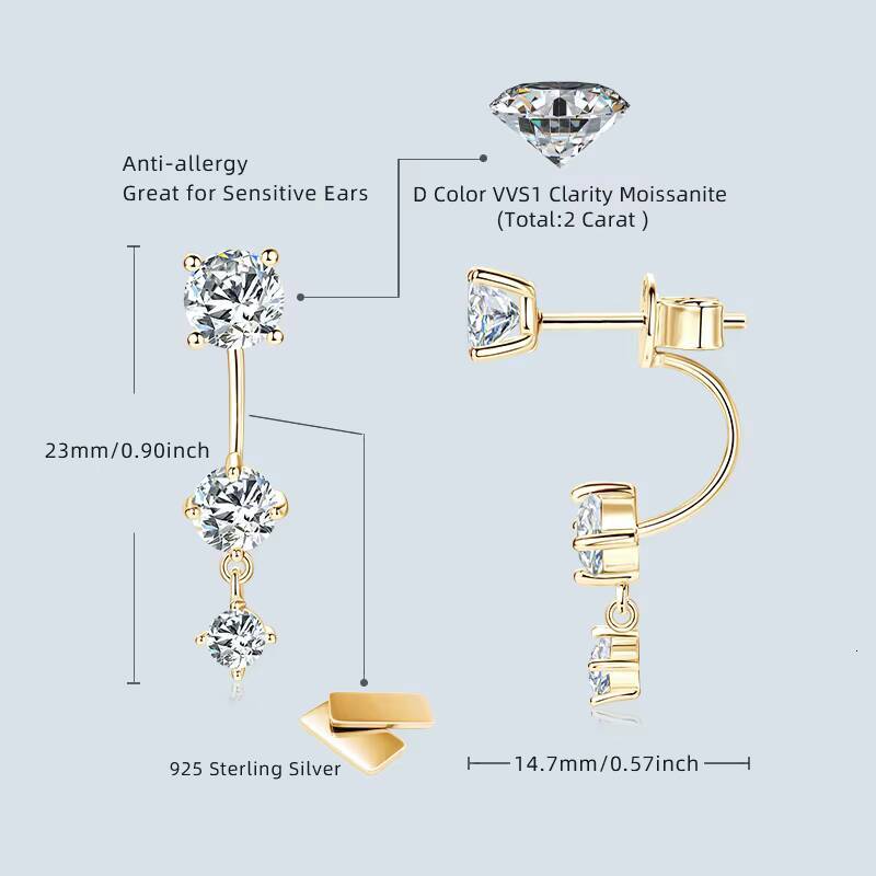 New Arrivals Gift New 3stone Ear Rings 925 Sterling Silver 5mm 45mm 3mm D Color Moissanite Feature Shape Earrings for Women