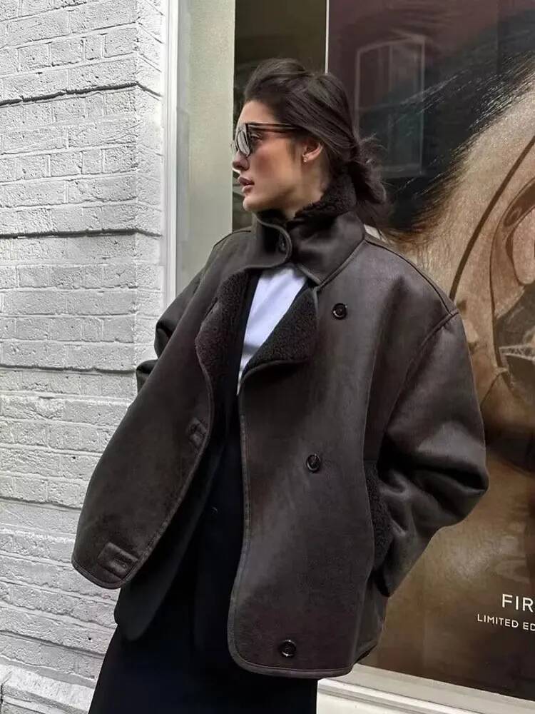 winter jacket women HH Women Thick Warm Outwear Faux Leather Jackets Autumn Winter Vintage Long Sleeve Lapel Coats Fashion Lady Streetwear Top