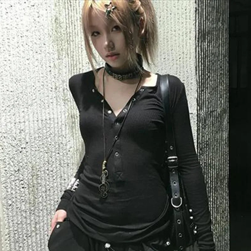 Tonngirls Y2k Japanese T Shirt Women Lace Long Sleeve Print Graphic Tops Streetwear American Retro 90s Crop Tops Autumn Tshirts 251027