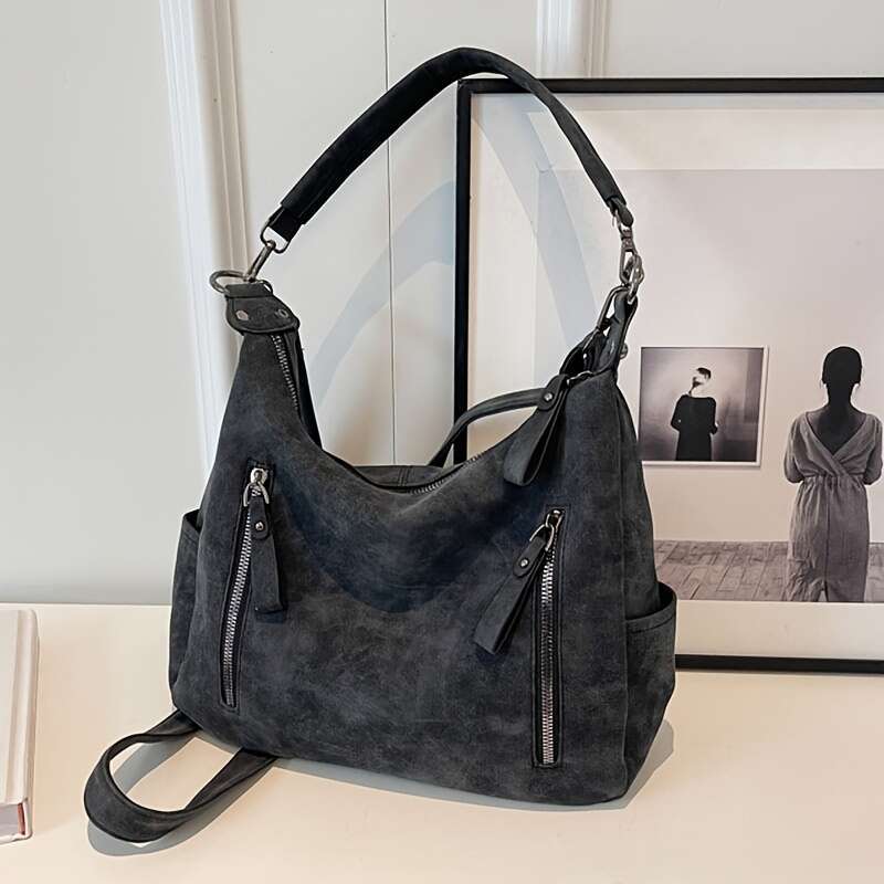 Vintage Faux Leather Crossbody Bag Women, Solid Color, Lightweight, With Removable Strap, Zipper Closure, Polyester Lining, Multiple Pockets, For Dail