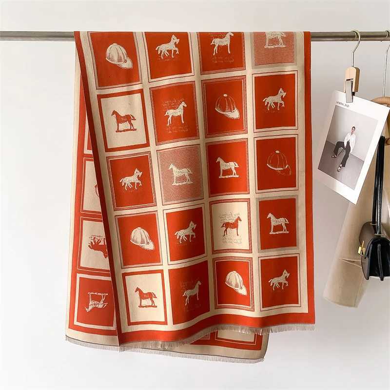 2024 Horse Pashmina Shawl Warm Cashmere Scarf for Wen Luxury Winter Thick Blanket Bufanda Fa Wrap Bandana Echarped StosW251027