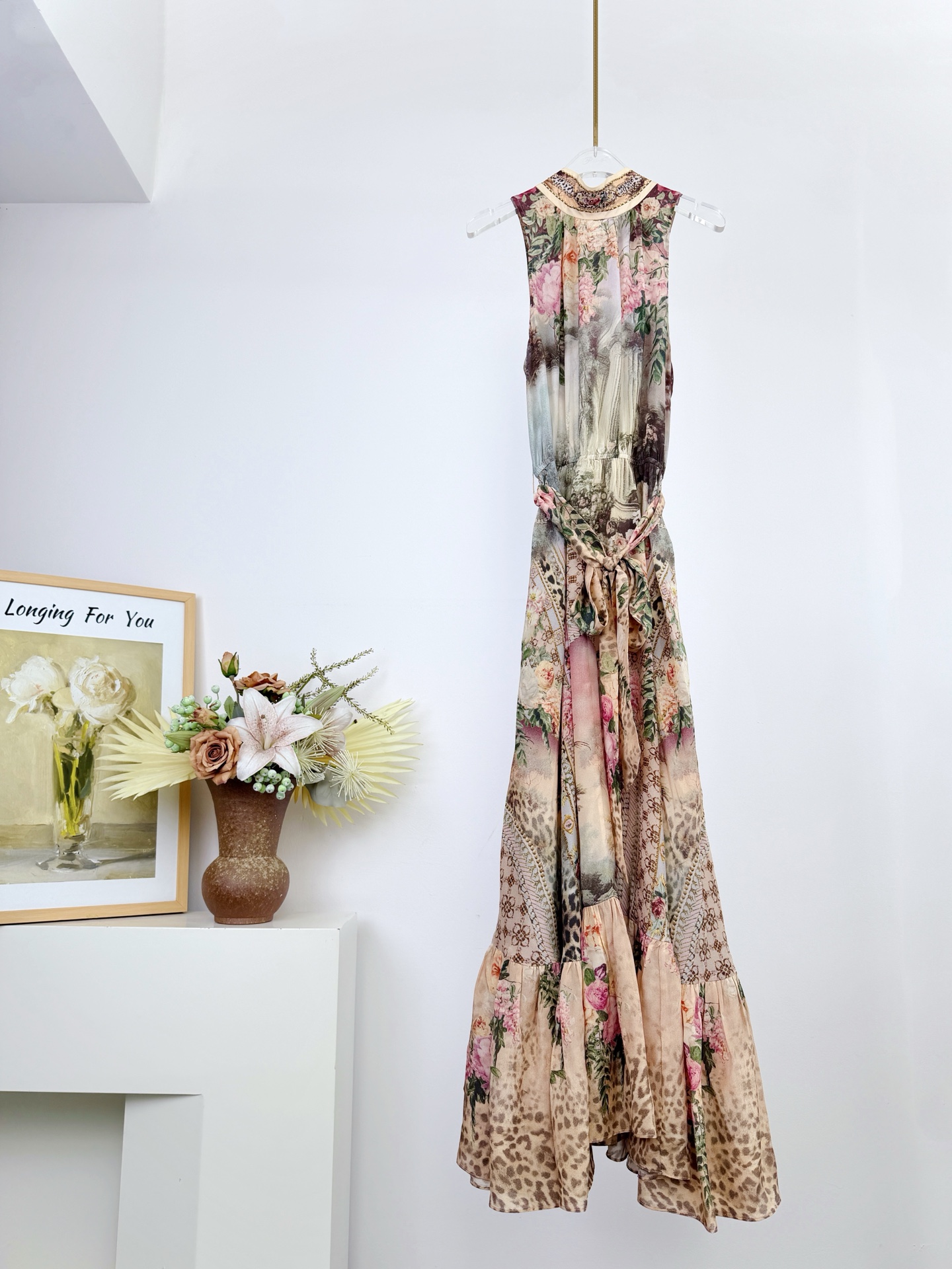 Australian designer Camilla dress 100% silk printed tie sleeveless vest long skirt