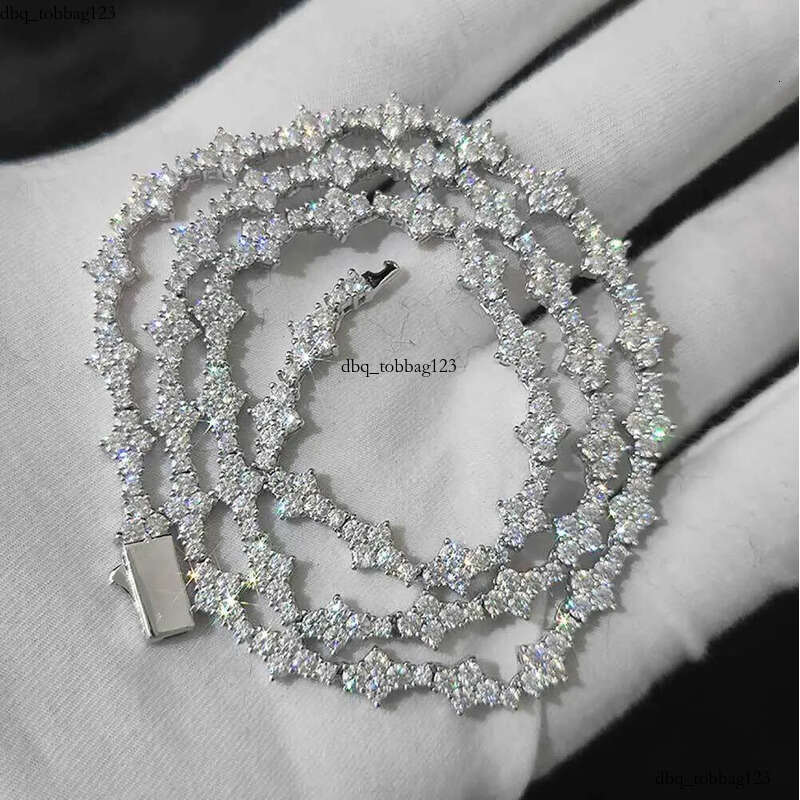 Nuoya 6.5mm Iced Out Vvs Dia Flower Shape Hip Hop Jewelry Sterling Sier Moissanite Tennis Chain Necklace