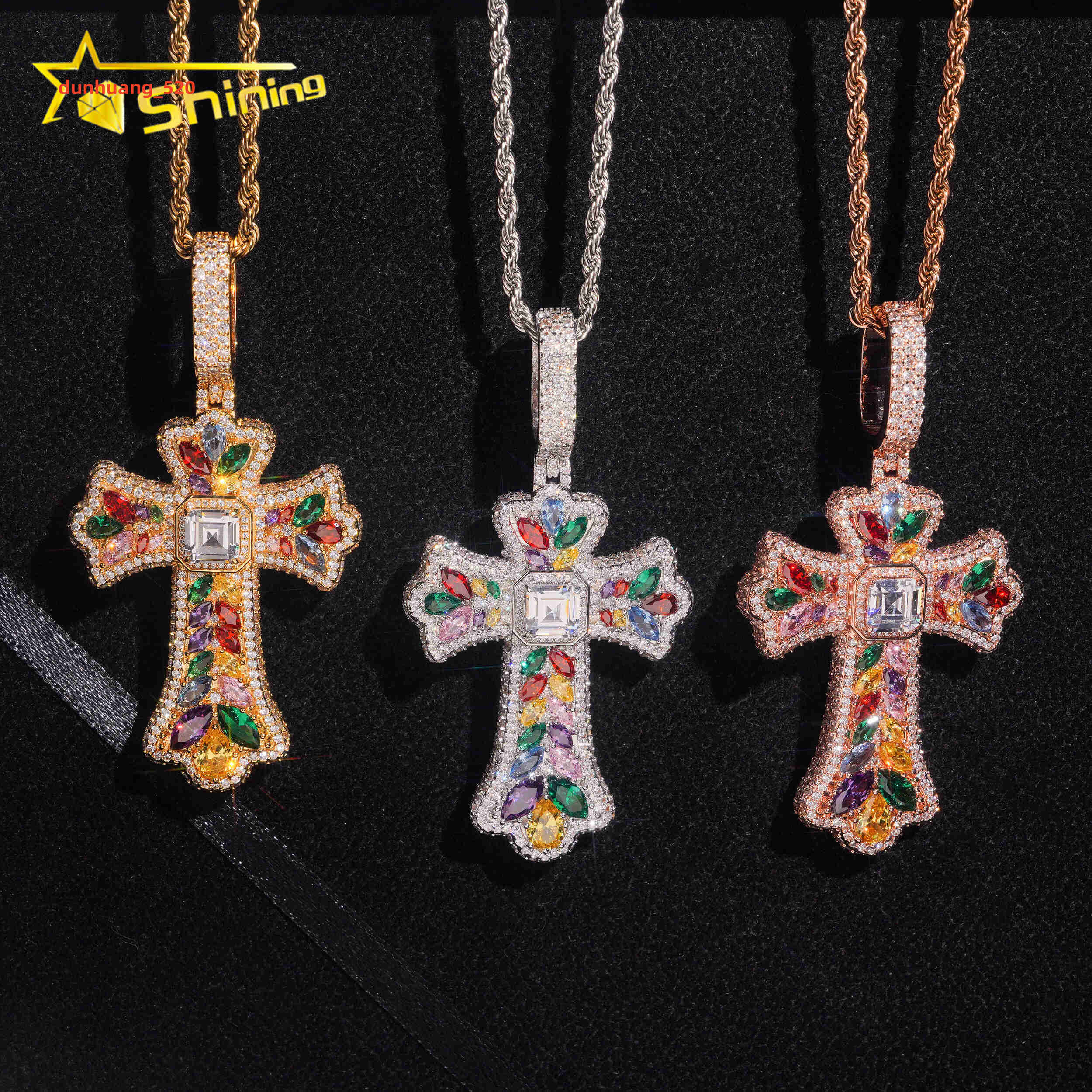 Fashion Hip Hop Pendant Jewelry Men Women Brass Iced Out Moissanite Diamond Cross Pendant Necklace Daily Wear