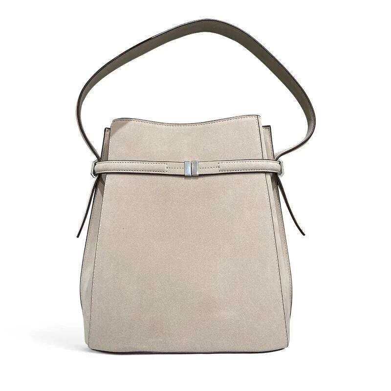 Light Fashion High-Quality Top Layer Cowhide Bucket Shaped Shoulder Personalized High-End Feeling, Diagonal Cross Bag