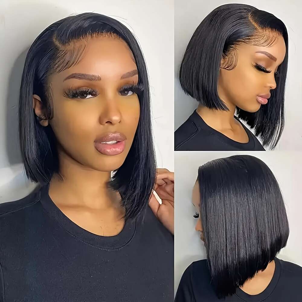Brazilian Short Bob Wig For Women, 13X4 Lace Frontal, 200% Density, Vacation Style Straight Wig, Natural Black, Heat Resistant, Comfortable Fit, Human