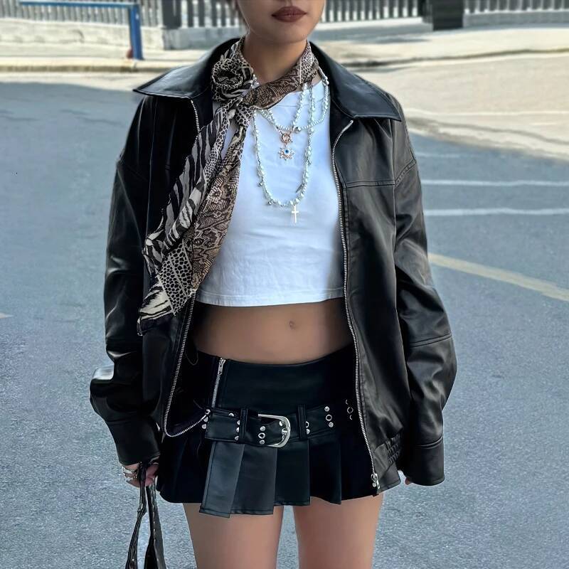 winter jacket women Autumn Women's Faux Leather Jackets 2025 Fall Long Sleeve Bomber Jacket Lapel Zip Up Motorcycle Coats Winter Clothing