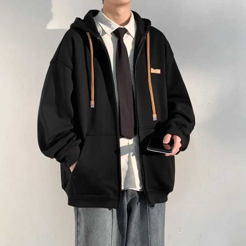 Full Zip Up Man Hoodies New in Luxury Simple Overfit Harajuku Fashion Korean Style Cheap Funny Cotton Black Sweatshirts for Men W251027