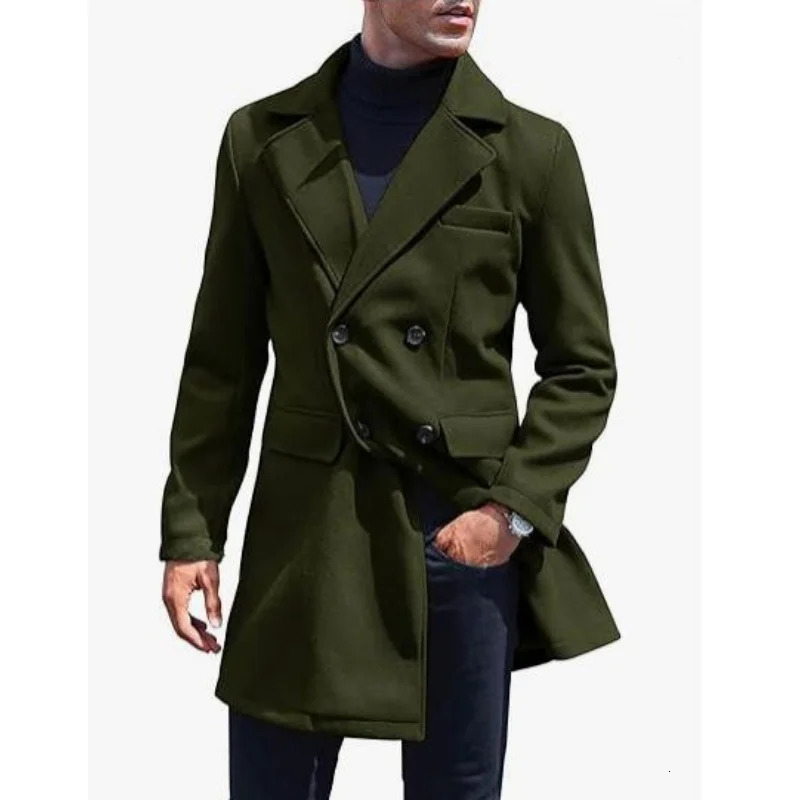 Mens Winter MidLength Coat Wool Warm Coats Lining Double Breasted Lapel Jacket Street Wear Clothing Outerwears 251016