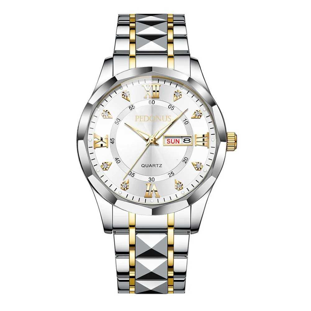 Top Brand Watch Mens Trendy Business High Quality Steel Belt Chinese English Dual Calendar MaleFashion Quartz WristwatchesT251027