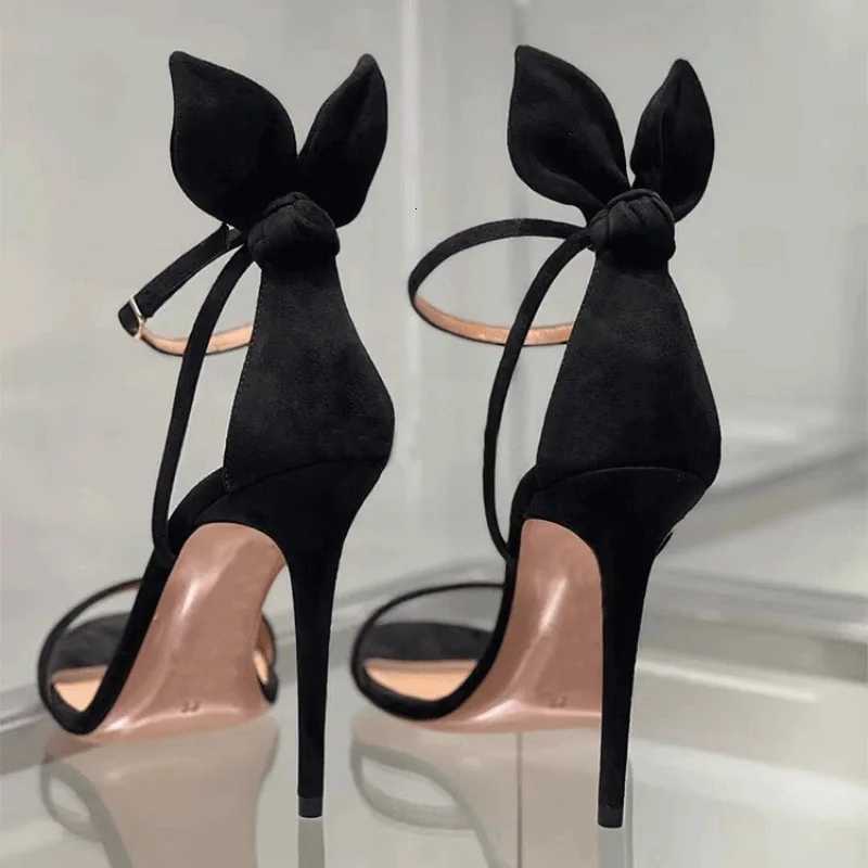 Summer Women Sexy Bunny Ear Sandals Black Bow Summer 2024 New Open Toe Sexy Line Belt Party Heels Womens ShoesXJ251027