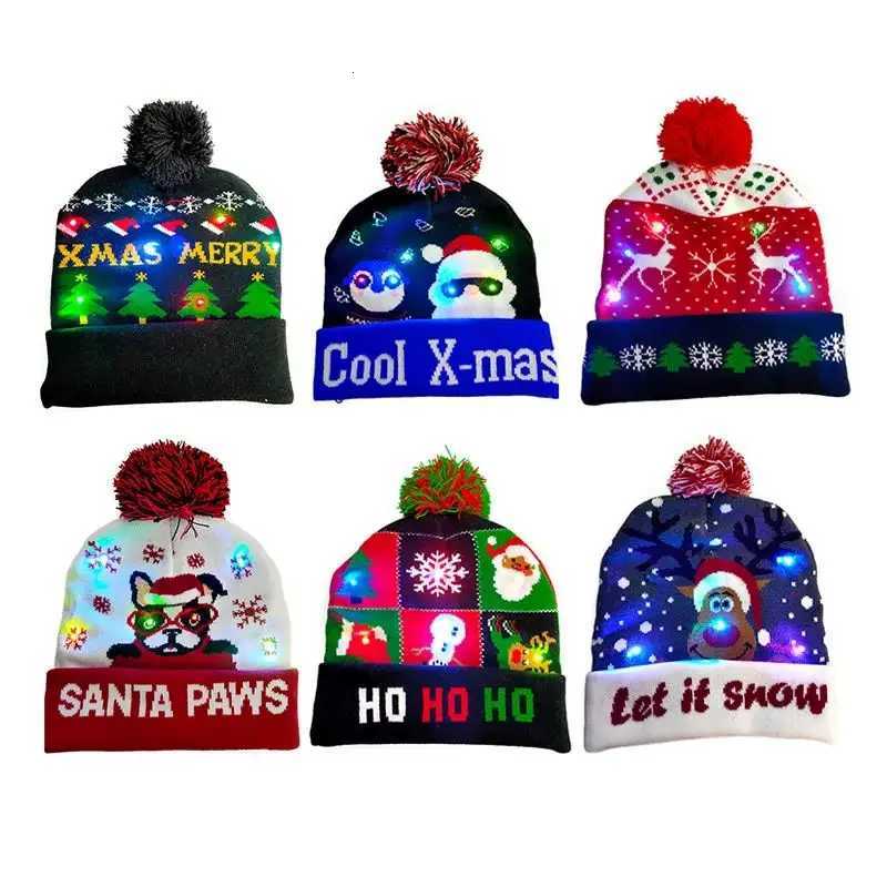 2024 New LED Christmas Hat Christmas Flash Light Up Knitted Hat Christmas Gift for KidsAdults Xmas New Year Party DecorationsW251027