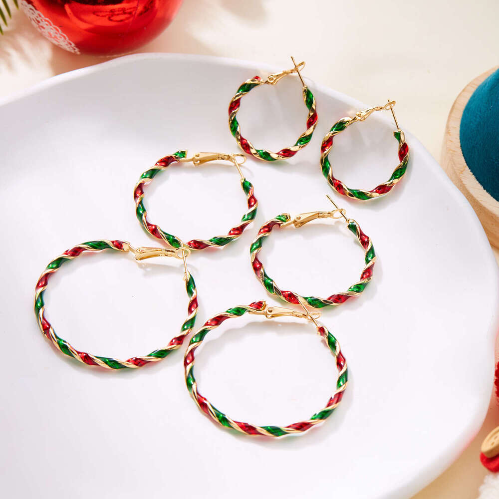 Exaggerated and Stylish Christmas Colorful Spiral Geometric Hoop Earrings