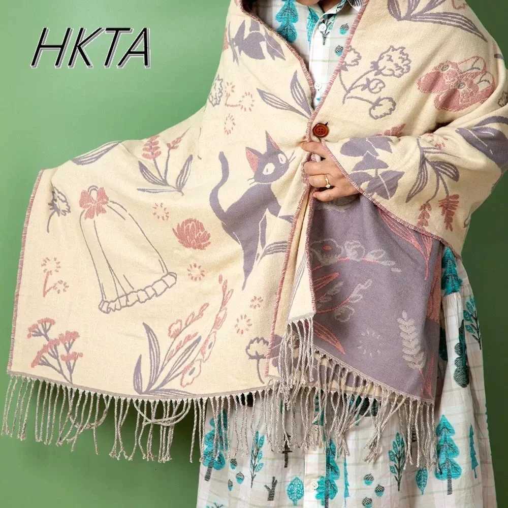 Niche Design Scarf Shawl Fashionab Versati Cute Cartoon Thicke Doubsided Winter Warm Button Scarf Girls DualpurposeW251027