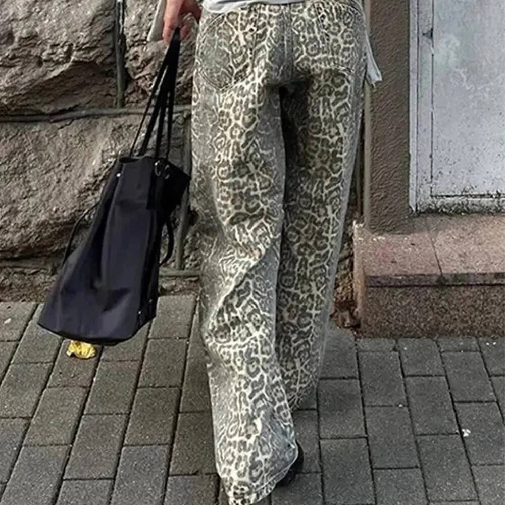 winter jacket women Leopard Women Y2k American Wide Leg Pants High Waisted Korean Style Retro Baggy Jeans Loose Oversized Straight Trousers