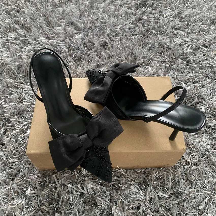 Designer Bow String Bead Women Wedding Pumps Mesh Embroidered Flowers Back Strap Sexy Slingback High Heel Dress Shoes for LadiesXJ251027
